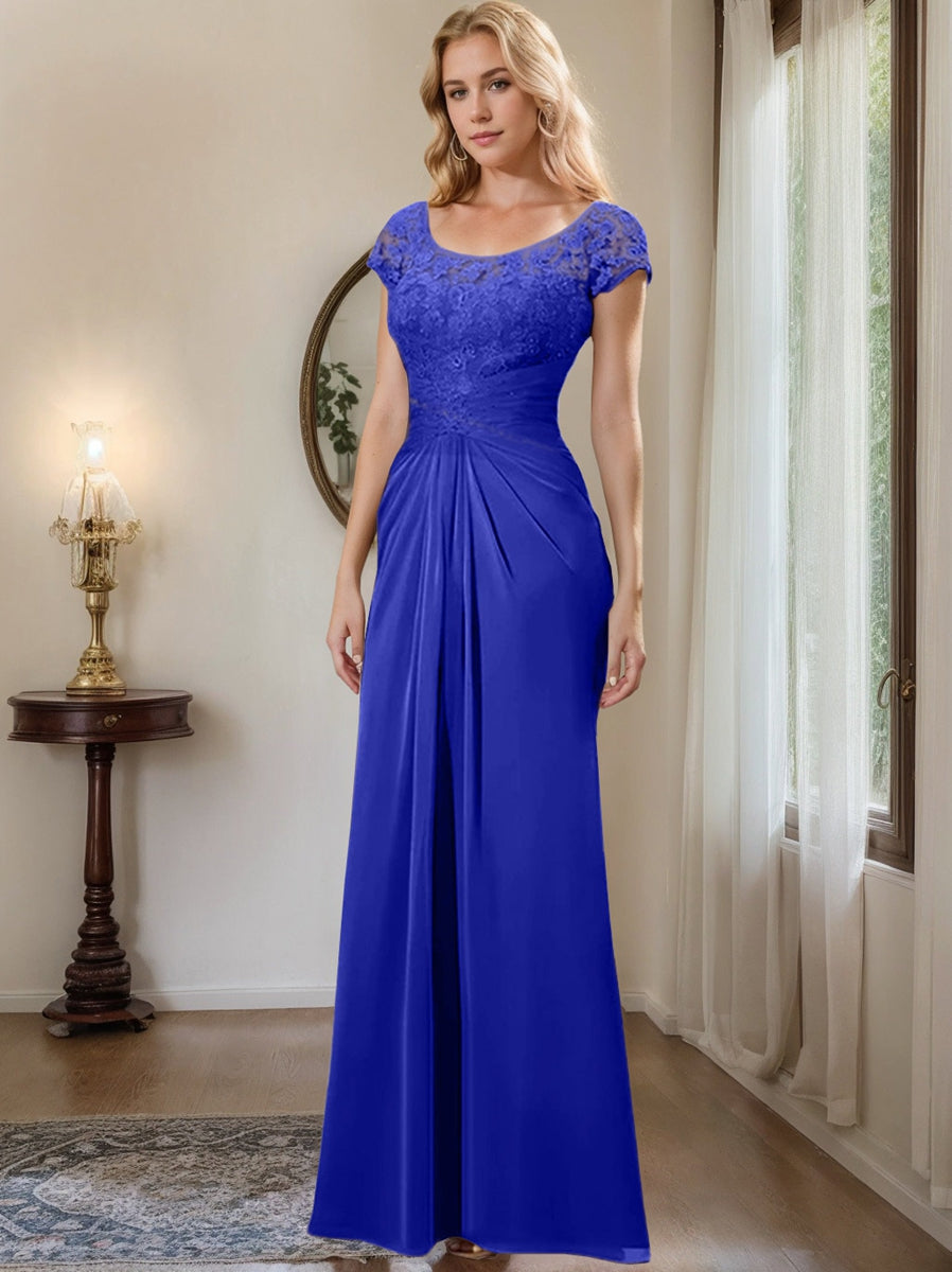 Sheath Column Scoop Floor Length Chiffon Mother Of The Bride Dresses With Lace Ruffle