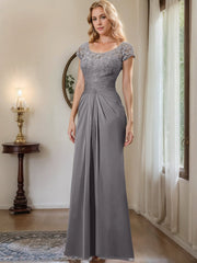 Sheath Column Scoop Floor Length Chiffon Mother Of The Bride Dresses With Lace Ruffle