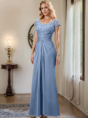 Sheath Column Scoop Floor Length Chiffon Mother Of The Bride Dresses With Lace Ruffle