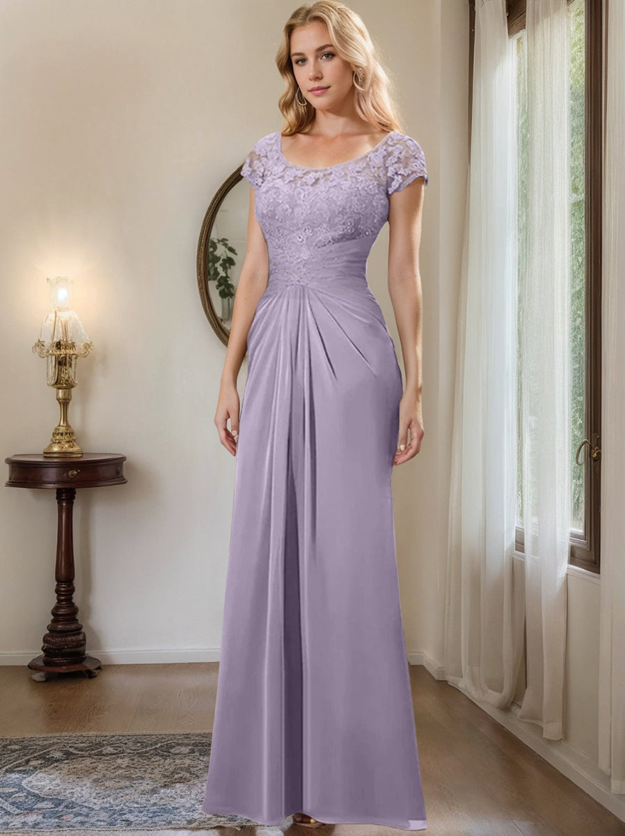 Sheath Column Scoop Floor Length Chiffon Mother Of The Bride Dresses With Lace Ruffle