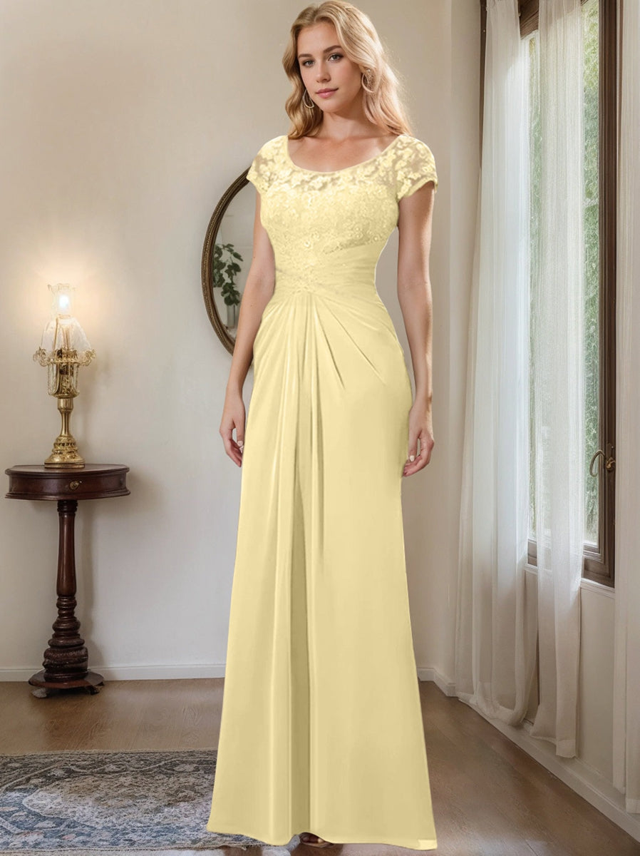 Sheath Column Scoop Floor Length Chiffon Mother Of The Bride Dresses With Lace Ruffle