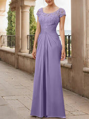 Sheath Column Scoop Floor Length Chiffon Mother Of The Bride Dresses With Lace Ruffle