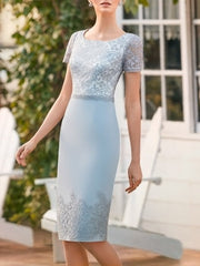 Sheath Column Scoop Knee Length Sleeveless Mother Of The Bride Dresses With Lace Sash