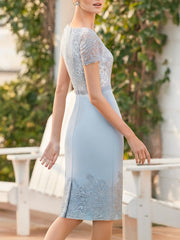 Sheath Column Scoop Knee Length Sleeveless Mother Of The Bride Dresses With Lace Sash