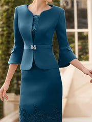 Sheath Column Scoop Knee Length Sleeveless Mother Of The Bride Dresses With Lace Sash