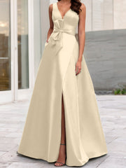 A Line Princess V Neck Sleeveless Mother Of The Bride Dresses With Split Side