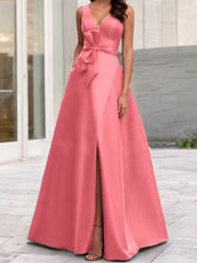 A Line Princess V Neck Sleeveless Mother Of The Bride Dresses With Split Side