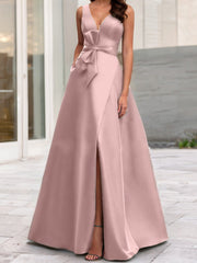 A Line Princess V Neck Sleeveless Mother Of The Bride Dresses With Split Side