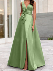 A Line Princess V Neck Sleeveless Mother Of The Bride Dresses With Split Side
