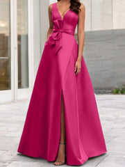 A Line Princess V Neck Sleeveless Mother Of The Bride Dresses With Split Side