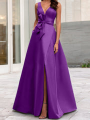 A Line Princess V Neck Sleeveless Mother Of The Bride Dresses With Split Side