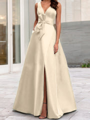 A Line Princess V Neck Sleeveless Mother Of The Bride Dresses With Split Side
