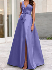 A Line Princess V Neck Sleeveless Mother Of The Bride Dresses With Split Side