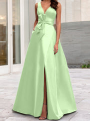A Line Princess V Neck Sleeveless Mother Of The Bride Dresses With Split Side
