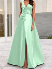 A Line Princess V Neck Sleeveless Mother Of The Bride Dresses With Split Side