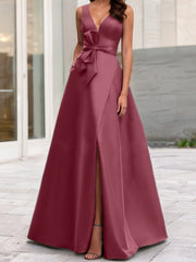 A Line Princess V Neck Sleeveless Mother Of The Bride Dresses With Split Side