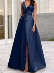A Line Princess V Neck Sleeveless Mother Of The Bride Dresses With Split Side
