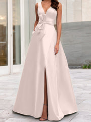 A Line Princess V Neck Sleeveless Mother Of The Bride Dresses With Split Side