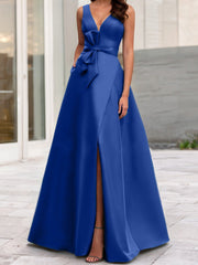 A Line Princess V Neck Sleeveless Mother Of The Bride Dresses With Split Side