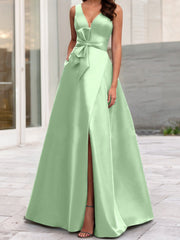 A Line Princess V Neck Sleeveless Mother Of The Bride Dresses With Split Side