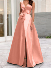 A Line Princess V Neck Sleeveless Mother Of The Bride Dresses With Split Side