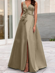 A Line Princess V Neck Sleeveless Mother Of The Bride Dresses With Split Side