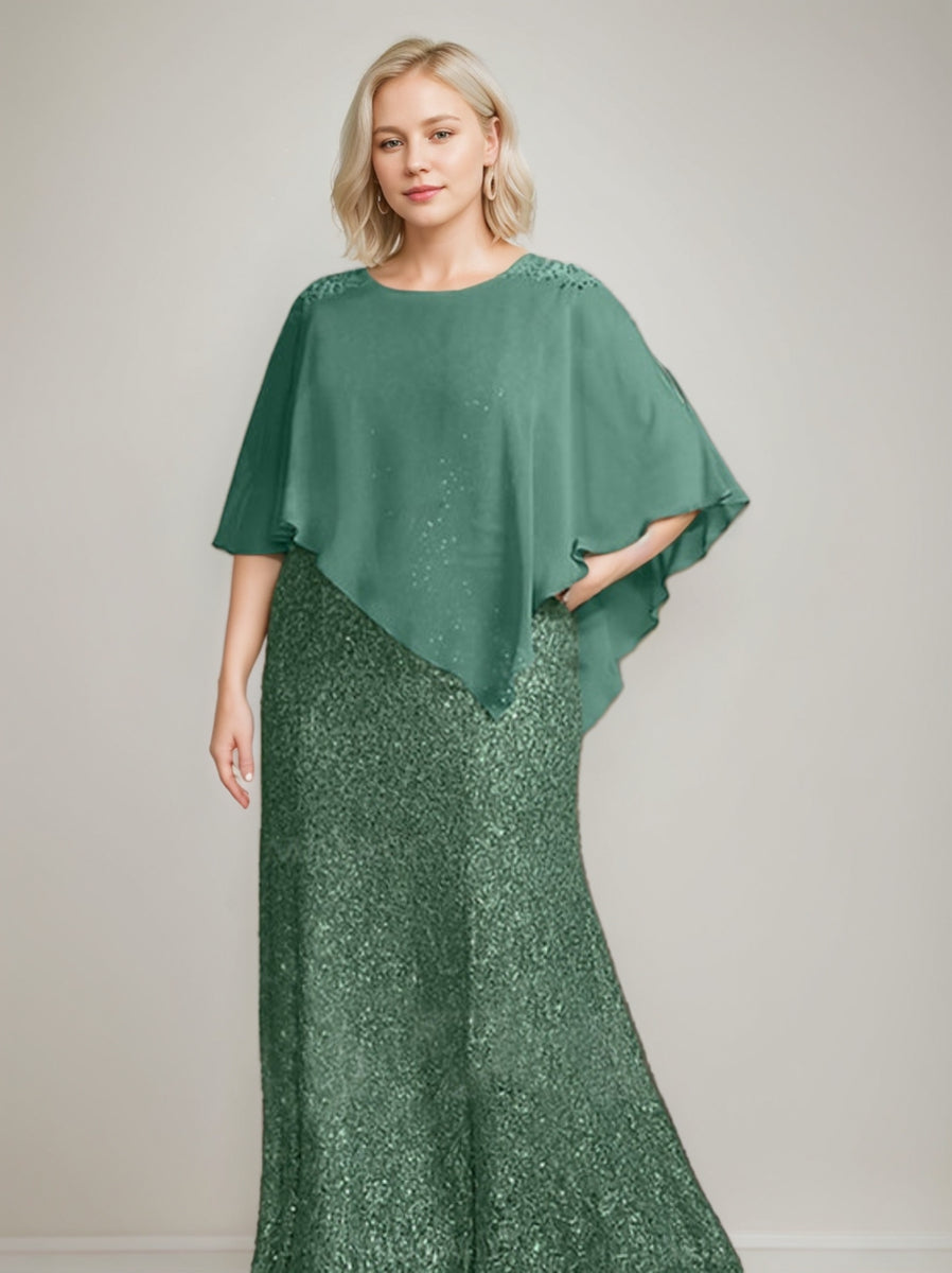 Chiffon Scoop Neck Floor Length Luxurious Plus Size Mother Of The Bride Dress With Beading Sequins