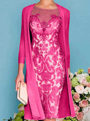 Sheath Column Scoop Long Sleeves Knee Length Mother Of The Bride Dresses With Lace Beading Appliques