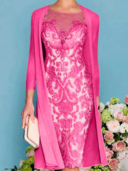 Sheath Column Scoop Long Sleeves Knee Length Mother Of The Bride Dresses With Lace Beading Appliques