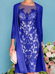 Sheath Column Scoop Long Sleeves Knee Length Mother Of The Bride Dresses With Lace Beading Appliques