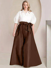 A Line Princess Shirt Collar Short Sleeves Floor Length Plus Size Mother Of The Bride Dresses With Bowknot