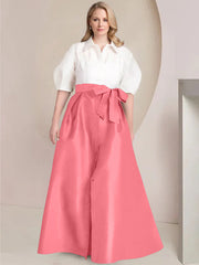 A Line Princess Shirt Collar Short Sleeves Floor Length Plus Size Mother Of The Bride Dresses With Bowknot