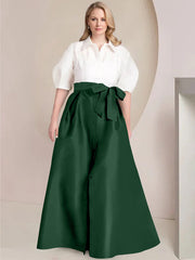 A Line Princess Shirt Collar Short Sleeves Floor Length Plus Size Mother Of The Bride Dresses With Bowknot