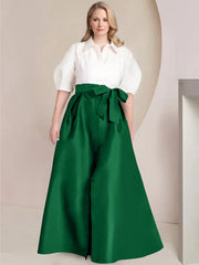 A Line Princess Shirt Collar Short Sleeves Floor Length Plus Size Mother Of The Bride Dresses With Bowknot