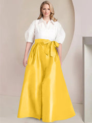 A Line Princess Shirt Collar Short Sleeves Floor Length Plus Size Mother Of The Bride Dresses With Bowknot