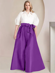 A Line Princess Shirt Collar Short Sleeves Floor Length Plus Size Mother Of The Bride Dresses With Bowknot