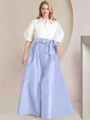 A Line Princess Shirt Collar Short Sleeves Floor Length Plus Size Mother Of The Bride Dresses With Bowknot