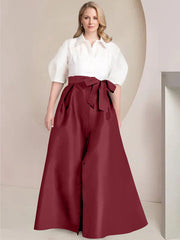 A Line Princess Shirt Collar Short Sleeves Floor Length Plus Size Mother Of The Bride Dresses With Bowknot