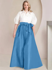 A Line Princess Shirt Collar Short Sleeves Floor Length Plus Size Mother Of The Bride Dresses With Bowknot