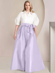 A Line Princess Shirt Collar Short Sleeves Floor Length Plus Size Mother Of The Bride Dresses With Bowknot