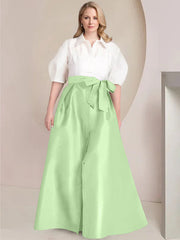 A Line Princess Shirt Collar Short Sleeves Floor Length Plus Size Mother Of The Bride Dresses With Bowknot