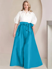 A Line Princess Shirt Collar Short Sleeves Floor Length Plus Size Mother Of The Bride Dresses With Bowknot