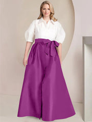 A Line Princess Shirt Collar Short Sleeves Floor Length Plus Size Mother Of The Bride Dresses With Bowknot