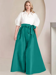 A Line Princess Shirt Collar Short Sleeves Floor Length Plus Size Mother Of The Bride Dresses With Bowknot