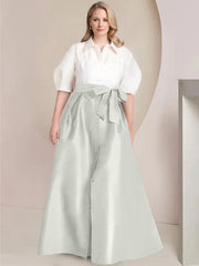 A Line Princess Shirt Collar Short Sleeves Floor Length Plus Size Mother Of The Bride Dresses With Bowknot
