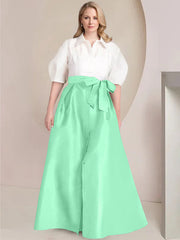 A Line Princess Shirt Collar Short Sleeves Floor Length Plus Size Mother Of The Bride Dresses With Bowknot