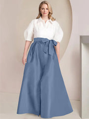 A Line Princess Shirt Collar Short Sleeves Floor Length Plus Size Mother Of The Bride Dresses With Bowknot