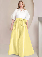 A Line Princess Shirt Collar Short Sleeves Floor Length Plus Size Mother Of The Bride Dresses With Bowknot