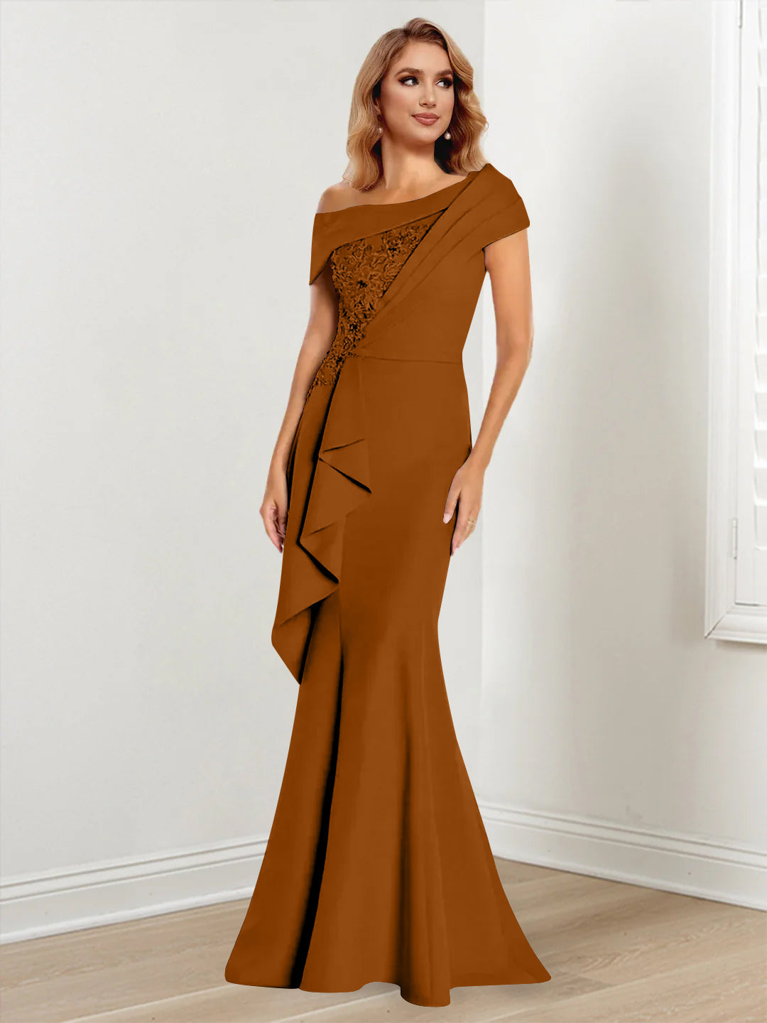 Trumpet Mermaid One Shoulder Long Sleeves Mother Of The Bride Dresses With Lace