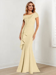 Trumpet Mermaid One Shoulder Long Sleeves Mother Of The Bride Dresses With Lace